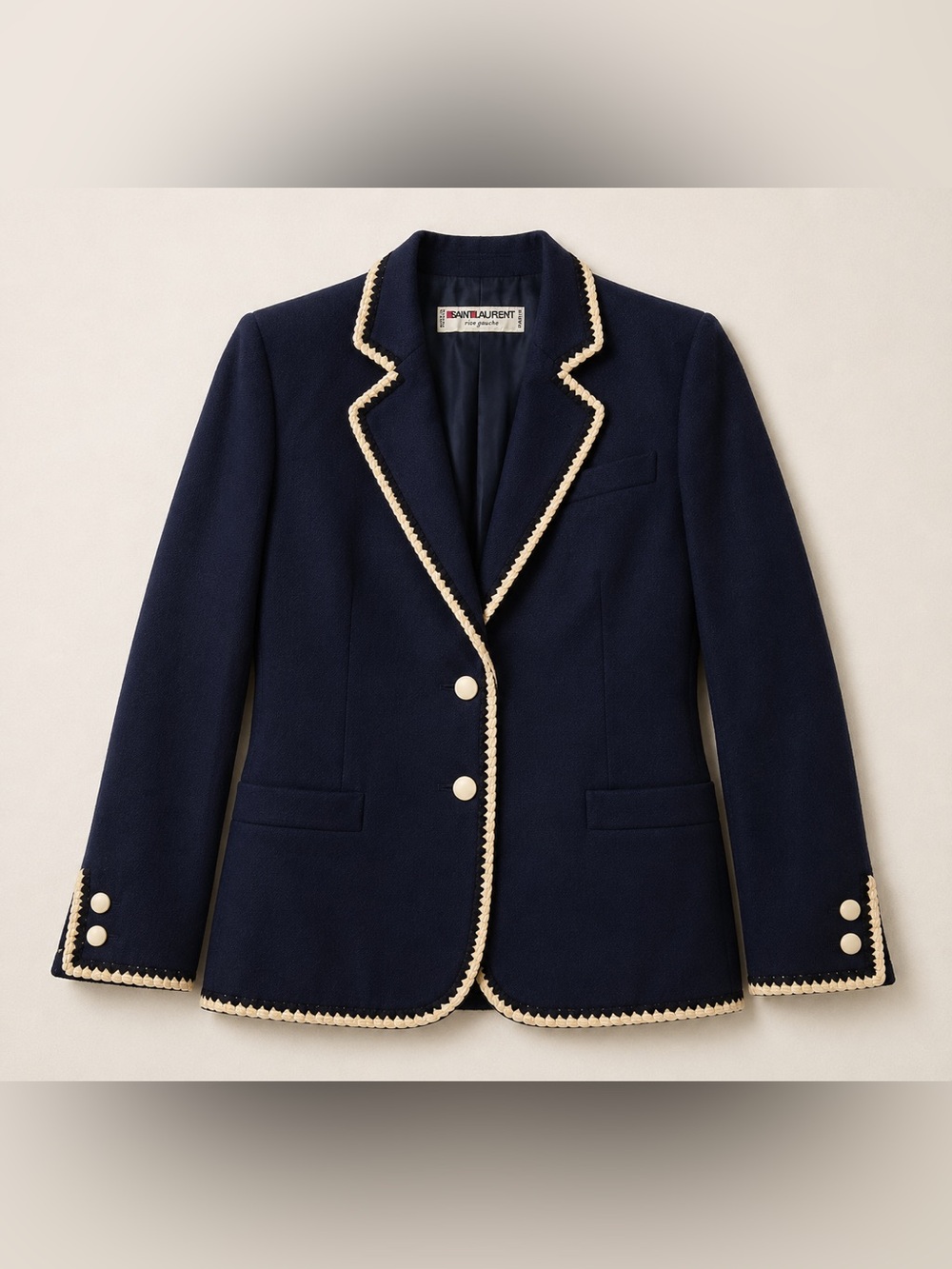 Saint Laurent vintage Rive Gauche Navy Wool
Braided Trim Blazer Made in France